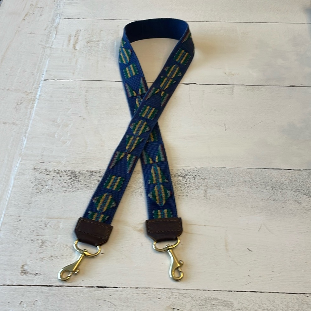 Meanwhile, Back On The Farm 40 inch handbag strap. The design is blue Aztec